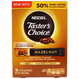 Nescaf?, Taster's Choice, растворимый кофейный напиток, фундук, средней / темной обжарки, 16 пакетиков по 3 г (0,1 унции)