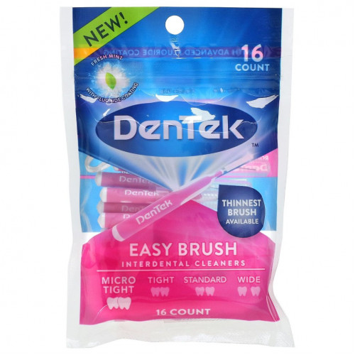 DenTek, Средство для чистки межзубных промежутков Easy Brush, Micro Tight, со вкусом свежей мяты, 16 шт.