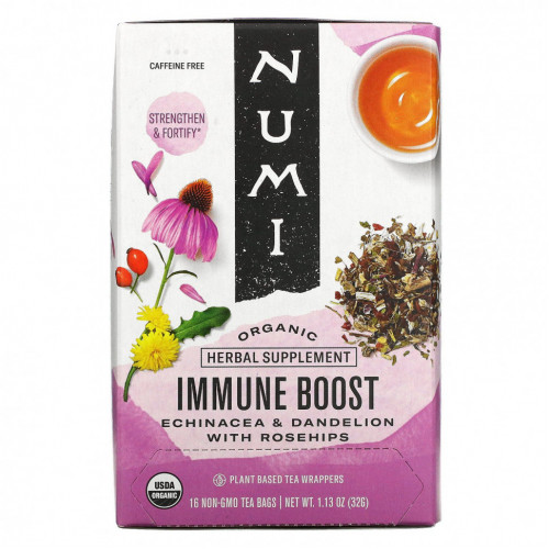 Numi Tea, Organic, Immune Boost, без кофеина, 16 чайных пакетиков без ГМО, 32 г (1,13 унции)