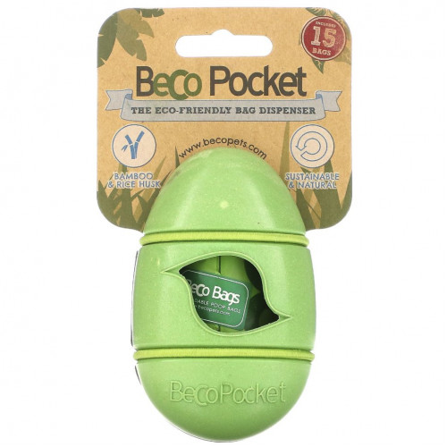 Beco Pets, Beco Pocket, экологичный диспенсер для пакетов, зеленый, 1 пакет Beco Pocket, 15 пакетиков