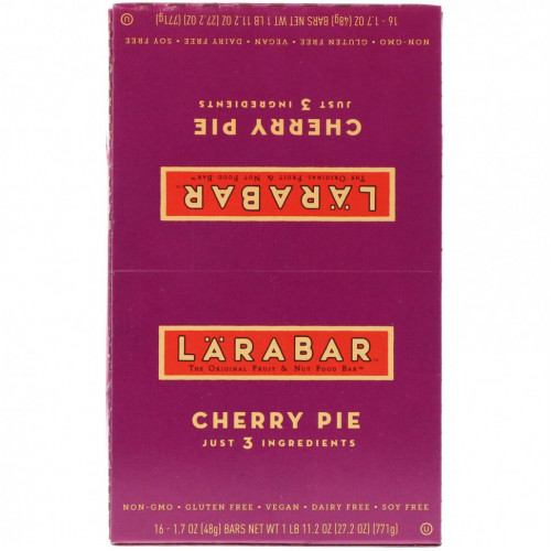 Larabar, The Original Fruit & Nut Food Bar, вишневый пирог, 16 батончиков, 48 г (1,7 унции)