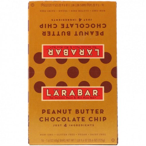 Larabar, The Original Fruit & Nut Food Bar, шоколадная крошка с арахисовой пастой, 16 батончиков по 45 г (1,6 унции)