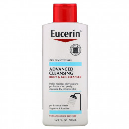 Eucerin, Advanced Cleansing, очищающее средство для тела и лица, без отдушек, 500 мл (16,9 жидких унций)