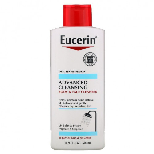 Eucerin, Advanced Cleansing, очищающее средство для тела и лица, без отдушек, 500 мл (16,9 жидких унций)