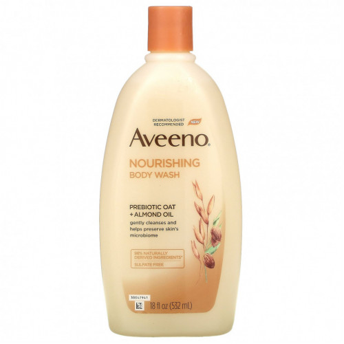 Aveeno, Питательный гель для душа, пребиотический овес + миндальное масло, 18 жидких унций (532 мл)