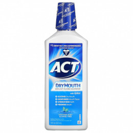 Act, Dry Mouth, фторсодержащий ополаскиватель для рта с ксилитолом, без спирта, успокаивающая мята, 532 мл (18 жидк. унций)