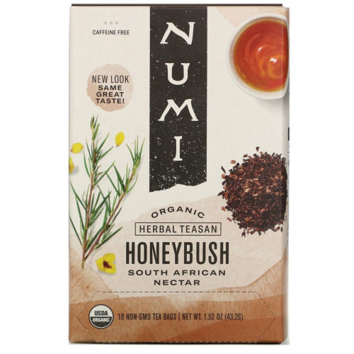 Numi Tea, Organic Herbal Teasan, Honeybush, без кофеина, 18 чайных пакетиков, 43,2 г (1,52 унции)