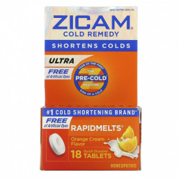 Zicam, Ultra Cold Remedy, RapidMelts, со вкусом апельсинового крема, 18 быстрорастворимых таблеток