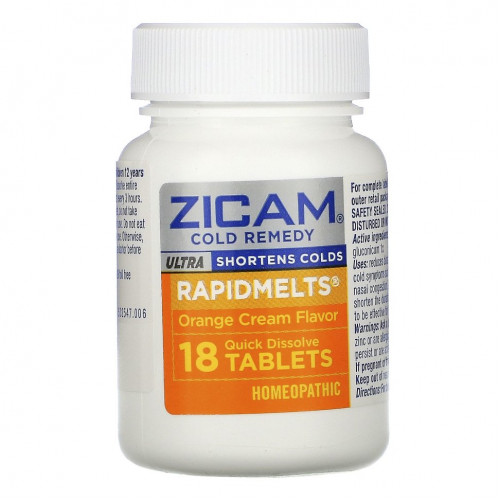 Zicam, Ultra Cold Remedy, RapidMelts, со вкусом апельсинового крема, 18 быстрорастворимых таблеток