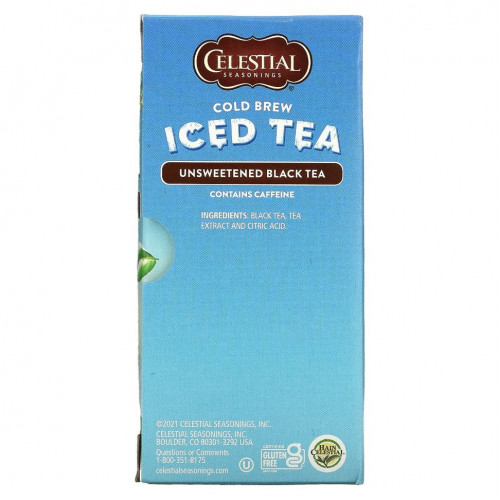 Celestial Seasonings, Cold Brew, Iced Tea, несладкий черный чай, 18 чайных пакетиков, 35 г (1,2 унции)