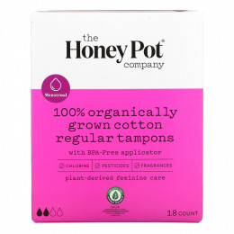 The Honey Pot Company, тампоны из 100% органического хлопка, нормал, 18 шт.