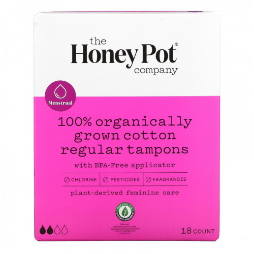 The Honey Pot Company, тампоны из 100% органического хлопка, нормал, 18 шт.