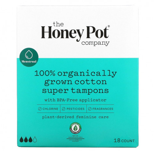 The Honey Pot Company, тампоны из 100% органического хлопка, супер, 18 шт.