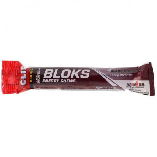 Clif Bar, Энергетические жевательные батончики Bloks со вкусом черной вишни + 50 мг кофеина, 18 пакетиков по 2,12 унц. (60 г) каждый