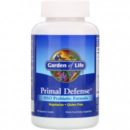 Garden of Life, Primal Defense, пробиотическая формула с гомеостатическими почвенных миорганизмами (HSO), 180 вегетарианских капсул