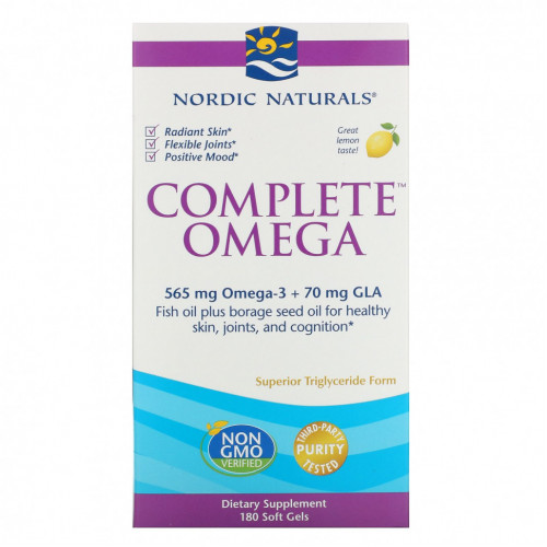 Nordic Naturals, Complete Omega, лимонный вкус, 1000 мг, 180 гелевых капсул