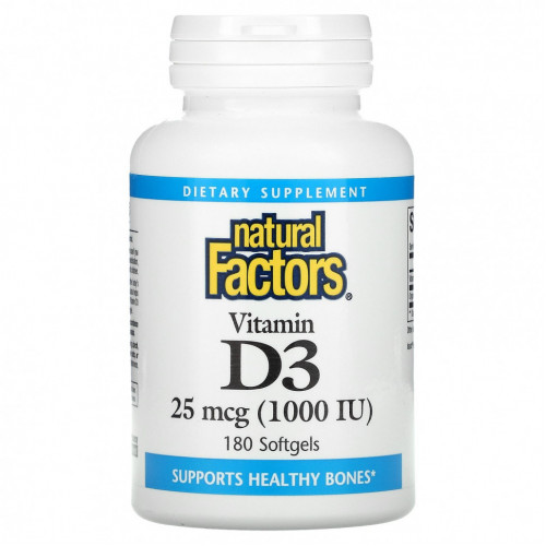 Natural Factors, витамин D3, 25 мкг (1000 МЕ), 180 капсул