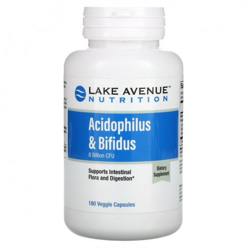 Lake Avenue Nutrition, Acidophilus и Bifidus, смесь пробиотиков, 8 млрд КОЕ, 180 растительных капсул