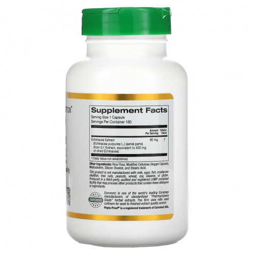 California Gold Nutrition, EuroHerbs, экстракт эхинацеи, 80 мг, 180 вегетарианских капсул