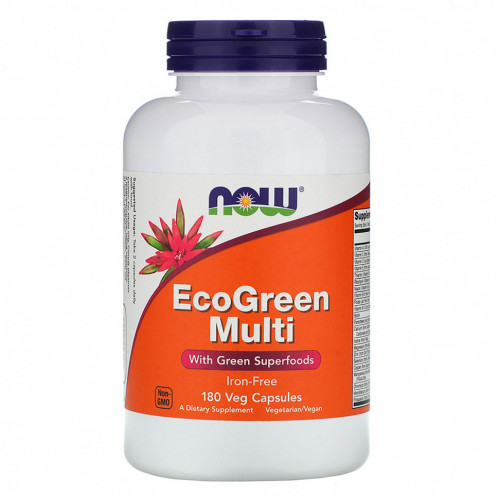 NOW Foods, Мультивитамины EcoGreen, без железа, 180 растительных капсул