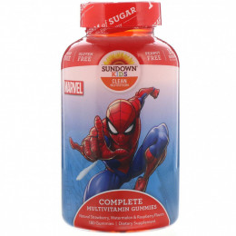 Sundown Naturals Kids, Компекс мультивитаминов в жевательных таблетках, Marvel Spiderman, с натуральными ароматизатороами клубники, арбуза и малины, 180 жевательных таблеток