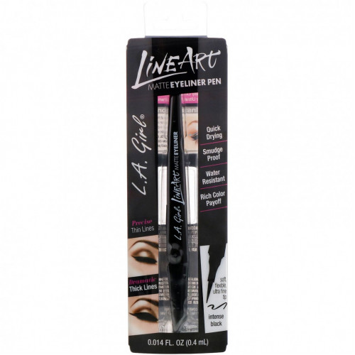 L.A. Girl, Подводка-фломастер Line Art Matte Eyeliner, оттенок Intense Black, 0,4 мл