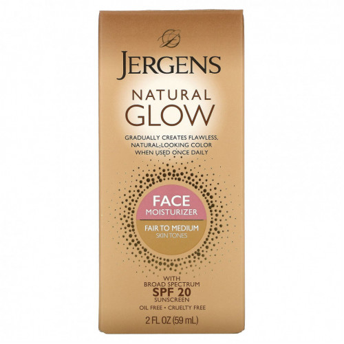 Jergens, Увлажняющее средство Natural Glow для ежедневного ухода за лицом, SPF 20, оттенок Fair to Medium, 59 мл