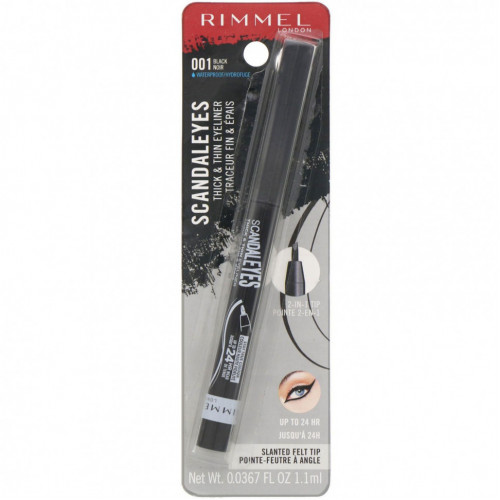 Rimmel London, Подводка для глаз Scandaleyes Thick & Thin, оттенок 001 Черный, 1,1 мл