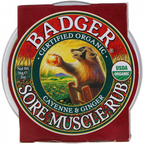 Badger Company, мазь от боли в мышцах, органический состав, с кайенским перцем и имбирем, 56 г (2 унции)