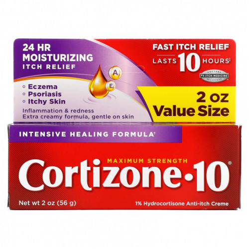 Cortizone 10, 1% крем против зуда с гидрокотизоном, максимальная эффективность, 56 г (2 унции)