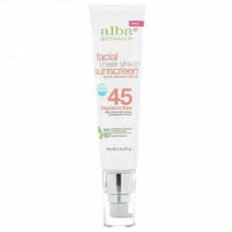 Alba Botanica, Sheer Shield, солнцезащитное средство для лица, SPF 45, без отдушек, 57 г (2 унции)