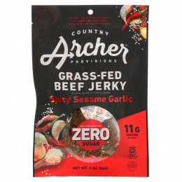 Country Archer Jerky, Вяленая говядина травяного откорма, без сахара, пряный кунжут и чеснок, 56 г (2 унции)