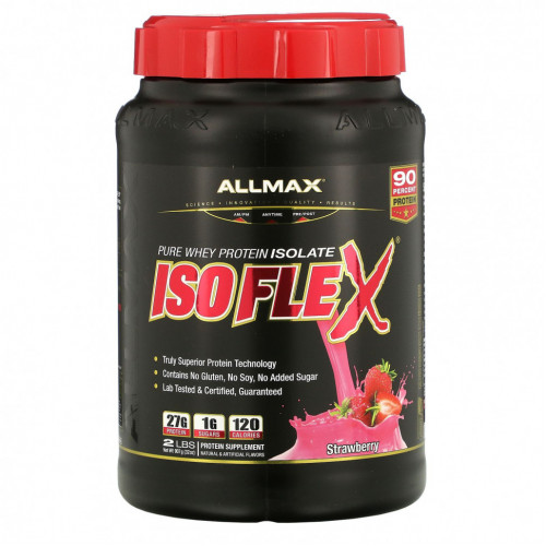 ALLMAX Nutrition, Isoflex, 100% ультрачистый изолят сывороточного протеина (WPI - Технология ионной фильтрации), клубника, 2 фунта (907 г)