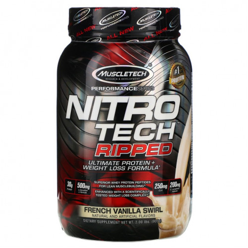 Muscletech, Nitro Tech, Ripped, Ultimate Protein + Weight Loss Formula, French Vanilla Swirl, 2 lbs (907 g)