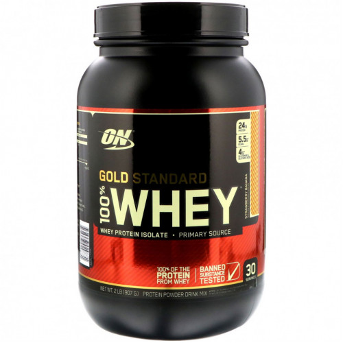 Optimum Nutrition, Gold Standard, 100 % Whey, банан с клубникой, 907 г (2 фунта)