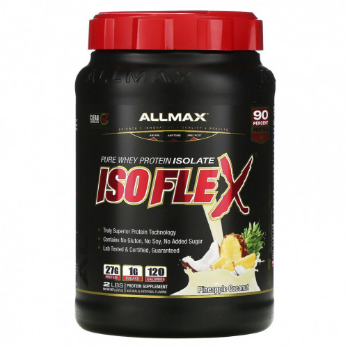 ALLMAX Nutrition, Isoflex, чистый изолят сывороточного протеина (фильтрация ионно-заряженных частиц WPI), ананас и кокос, 907 г (2 фунта)