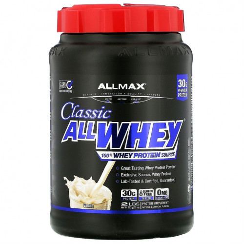 ALLMAX Nutrition, AllWhey Classic, 100% сывороточный протеин, французская ваниль, 2 фунта (907 г)