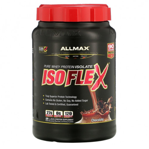 ALLMAX Nutrition, Isoflex, чистый изолят сывороточного протеина (фильтрация ИСП частицами, заряженными ионами), со вкусом шоколада, 907 г (32 унции)