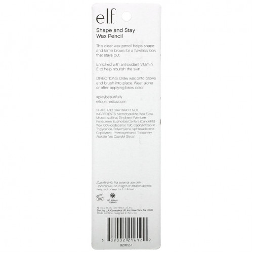 E.L.F., Карандаш Shape and Stay Wax Pencil, прозрачный, 1,4 г (0,04 унции)