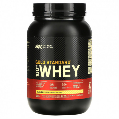 Optimum Nutrition, Gold Standard, 100% сыворотка, со вкусом бананового крема, 907 г (2 фунта)