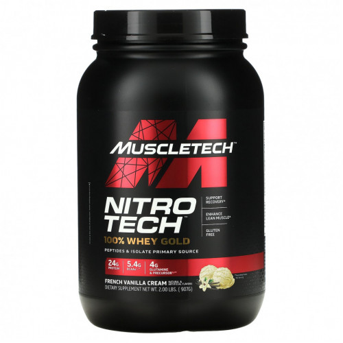 Muscletech, Nitro Tech, 100% Whey Gold (100% сыворотка), французский ванильный крем, 999 г (2,20 фунта)