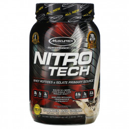 Muscletech, Nitro Tech, сывороточный изолят + смесь для набора сухой мышечной массы, вкус печенья с кремом, 907 г (2 фунта)