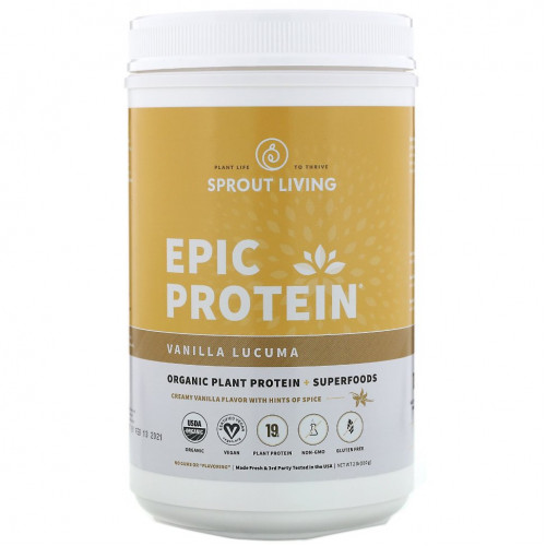 Sprout Living, Epic Protein, органический растительный протеин и суперфуды, ваниль и лукума, 910 г (2 фунта)