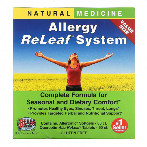 Herbs Etc., Allergy ReLeaf System, средство для облегчения симптомов аллергии, 2 флакона, 60 мягких капсул/60 таблеток