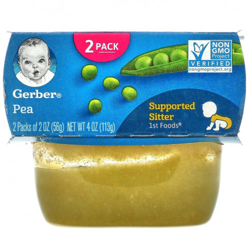 Gerber, гороховое пюре, 2 баночки в упаковке, по 56 г (2 унции) каждая