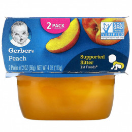 Gerber, персиковое пюре, 2 баночки в упаковке, по 56 г (2 унции) каждая