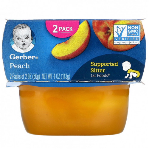 Gerber, персиковое пюре, 2 баночки в упаковке, по 56 г (2 унции) каждая