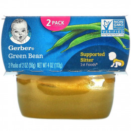 Gerber, пюре из зеленой фасоли, 2 упаковки, по 56 г (2 унции) каждая