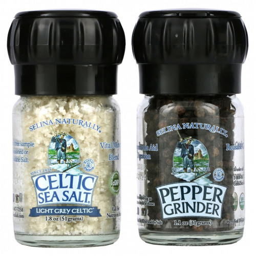 Celtic Sea Salt, набор мини-мельниц, светло-серая кельтская соль и черный перец, 82 г (2,9 унции)