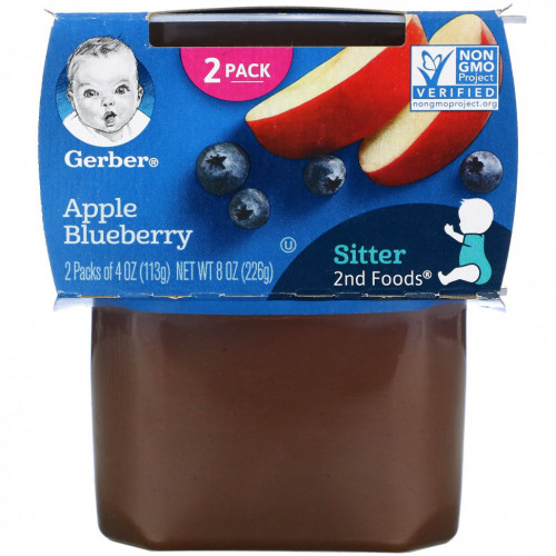 Gerber, Apple Blueberry, Sitter, 2 Pack, 4 oz (113 g) Each